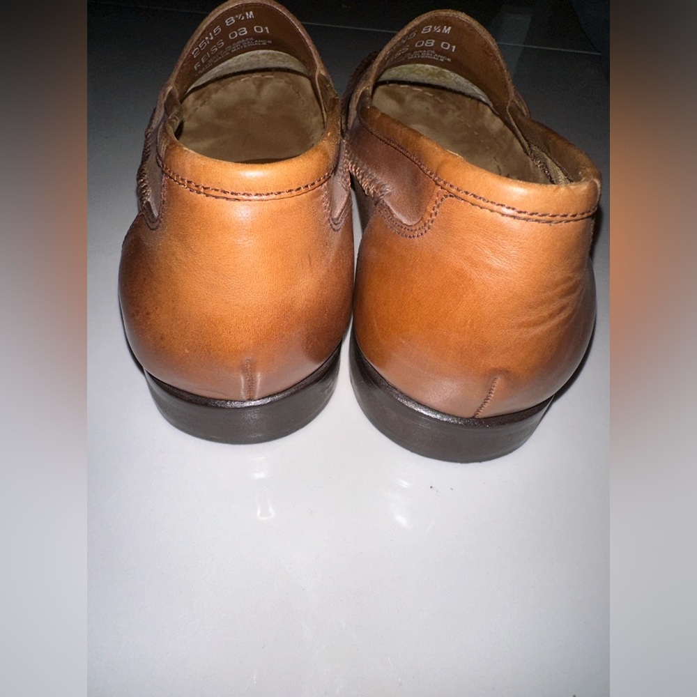 Bass Shoe Mens 8.5m Tan Brown Reiss British Leather Moc Toe Penny Loafer Slip On - Picture 10 of 15